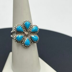 Geraldine‎ Paquine GP Zuni Sterling Silver Blue Turquoise Ring Petit Point Sz 8